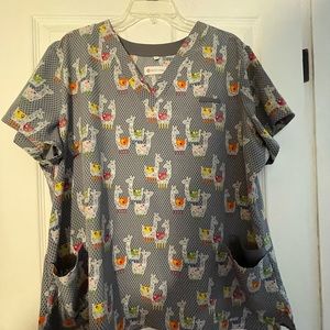 XL White Cross LLama Scrub Top